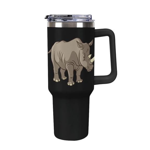 Rhino Vector Tumbler with Handle and Straw 40 oz Stainless Steel Leakproof Travel Coffee Mug Car Cup Vacuum Water Bottle 40oz