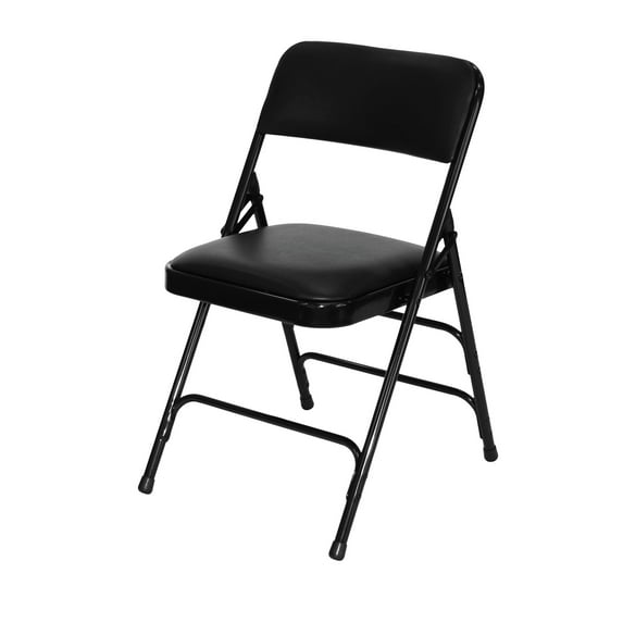 Rhino Vinyl Padded Metal Folding w/Triple Brace Quad Hinge Chair - Black