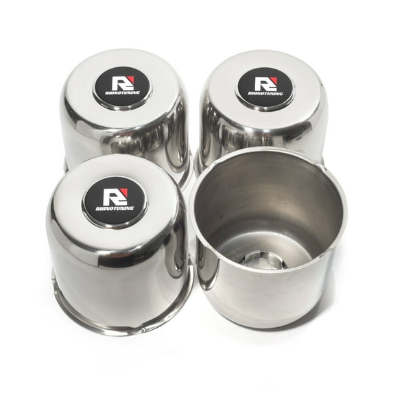 RhinoTuning 4.88" Hub Mirror Polished Stainless Steel PUSH-THRU HUB CENTER CAP Trailer Center Caps for Rims Truck Auto 4Pcs