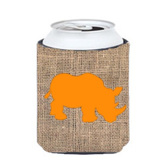 Rhinoceros Burlap and Orange Can or Bottle Hugger