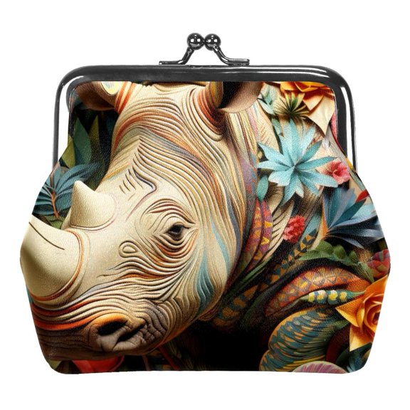 Rhinoceros Coin Purse Kiss Lock Change Purse Vintage Trinkets Pouch