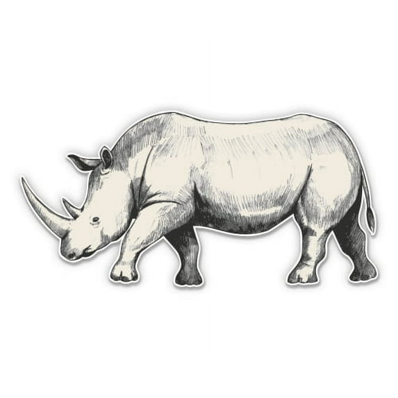 Rhinoceros Drawing Rhino - 5" Vinyl Sticker - For Car Laptop I-Pad - Waterproof Decal