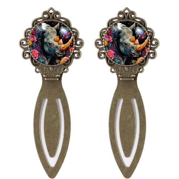 Rhinoceros Elegant Vintage Copper-Colored Lace Bookmarks - Set of 2 Stainless Steel Book Markers