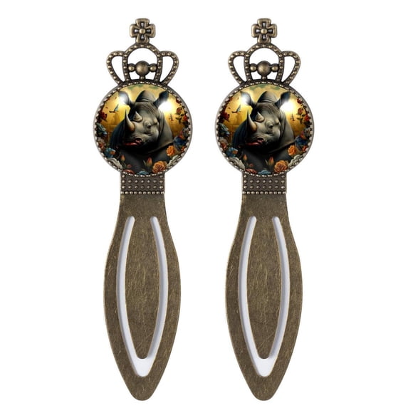Rhinoceros Elegant Vintage Copper Crown-Shaped Bookmarks, Set of 2 Stainless Steel Bookmarks as a Unique Gift for Book Lovers and Readers
