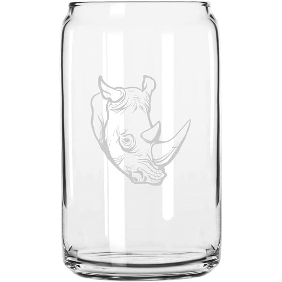 Rhinoceros Face Zoo Animal Themed Etched 16oz Libbey Can Glass