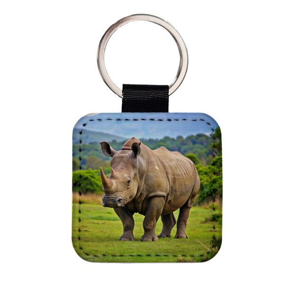 Rhinoceros Faux Leather Square Keychain