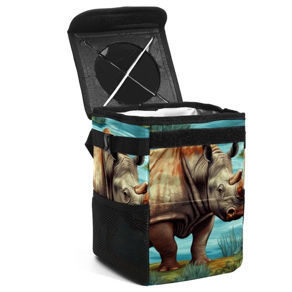 Rhinoceros Foldable Car Trash Bin with Lid, Leak-proof Mini Trash Can, Hanging Storage Bag - Car Garbage Can for Auto, Vehicle, Office, Home