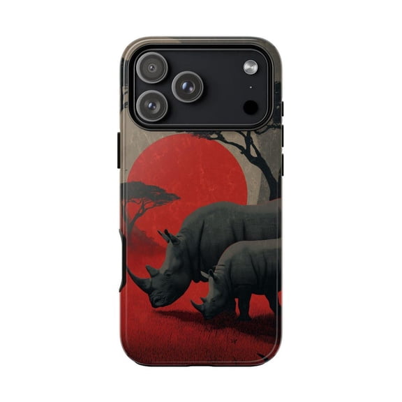 Rhinoceros Gray Red Safari Wildlife Scene iPhone Case 17 16 15 14 13 12 11 Pro Max