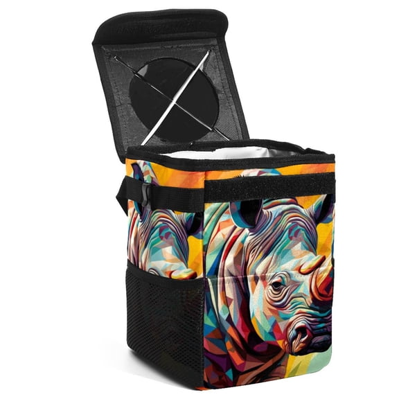 Rhinoceros Leak-Proof Foldable Car Garbage Can with Lid and Hanging Storage Bag - Car Trash Bin, Car Trash Can