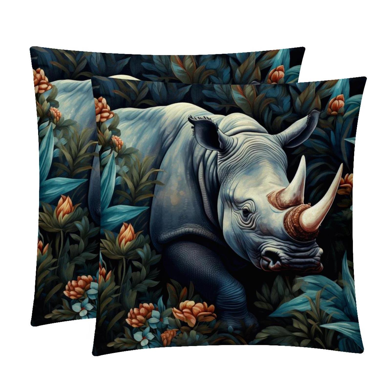 Rhinoceros Luxurious Velvet Throw Pillow Inserts and Covers Set of 2