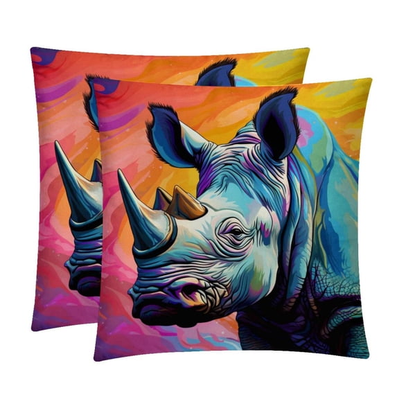 Rhinoceros Pillow Covers with Unique Patterns - Set of 2, Chair Pillow Covers for Sofa, Couch, Bed - Available in 16x16, 18x18, 20x20 Inches for Home Decor and Gifts