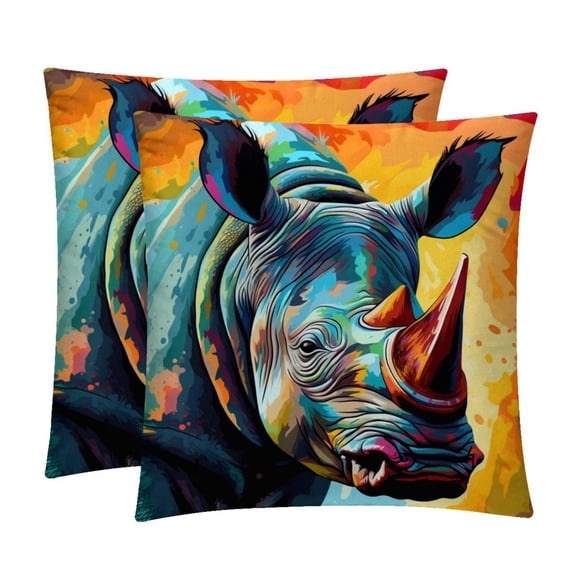 Rhinoceros Set of 2 - Chair Pillow Covers with Unique Patterns - Throw Pillow Inserts Included, Available in 16x16, 18x18, 20x20 Inches - Ideal for Home Decor,and Gifts