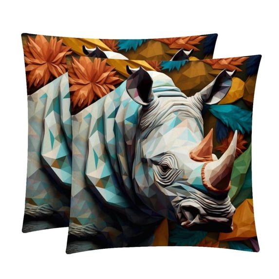Rhinoceros Set of 2 Velvet Throw Pillow with Unique Patterns - 16x16, 18x18, 20x20 Inches for Various Occasions - Pillows Covers Throw Pillow Inserts Pillow Inserts