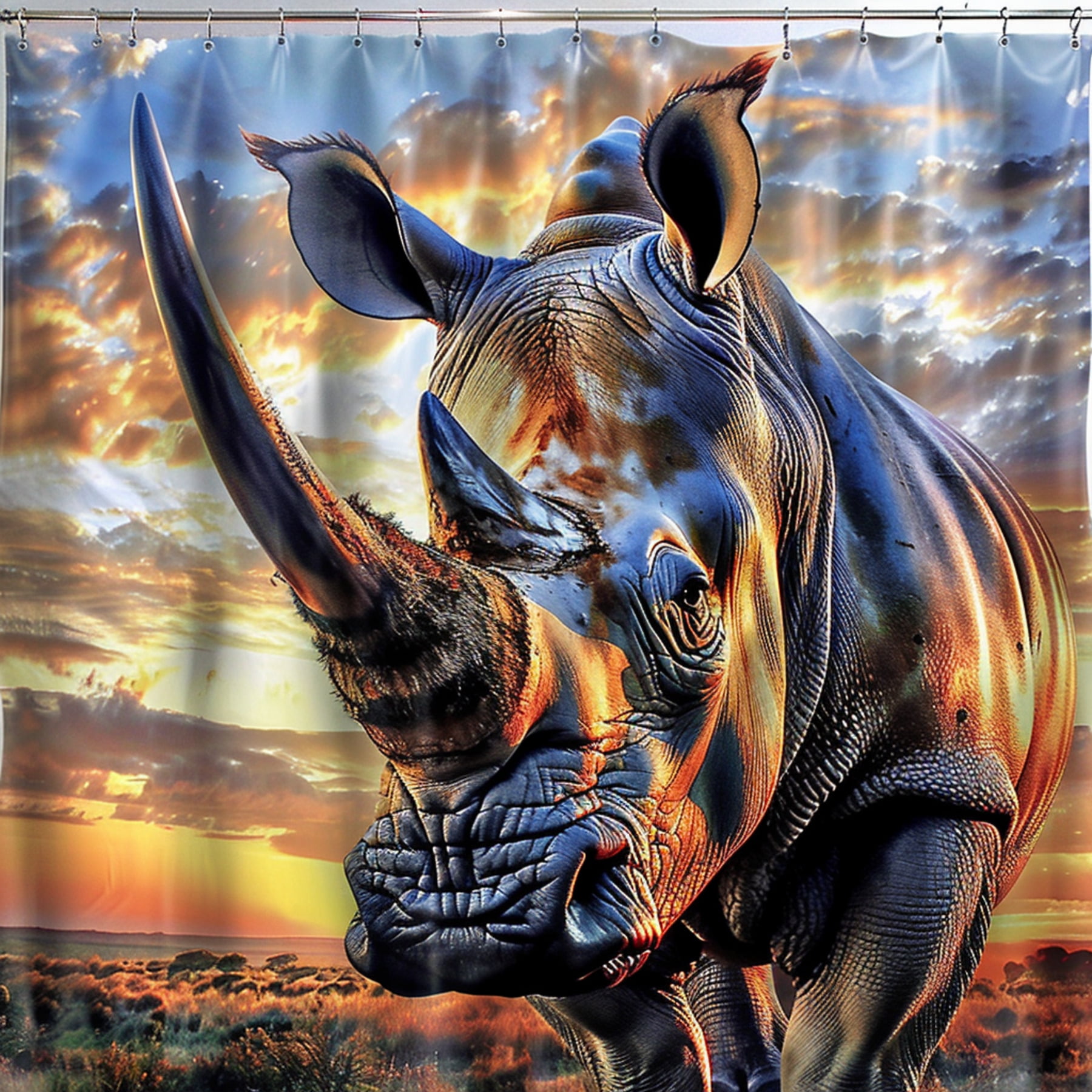Rhinoceros Sunset Savanna Wildlife Shower Curtain Majestic Animal Art ...