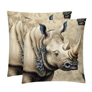 Rhinoceros Throw Pillow Inserts Set Covers of 2 Decorative Velvet Throw Pillows with Unique Patterns - 16x16, 18x18, 20x20 Inches for Home Decor and Gifts