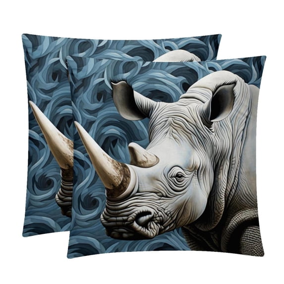 Rhinoceros Throw Pillows Set of 2 with Unique Patterns Covers - Available in 16x16, 18x18, and 20x20 Inches for Various Occasions - Includes Throw Pillow Inserts