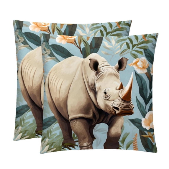 Rhinoceros Velvet Throw Pillow Covers Set of 2 - Unique Patterns, 16x16/18x18/20x20 Inches,for Home Decor, Sofa, Bed - Pillow Inserts Included