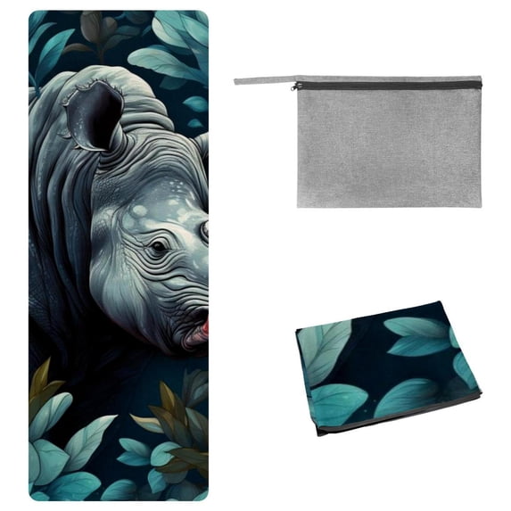 Rhinoceros Yoga Mat Towel, Storage Bag, 72.8"x26.8" - Suitable for Yoga, Pilates, Fitness, Gym - Yoga Blankets and Gym Towel Included