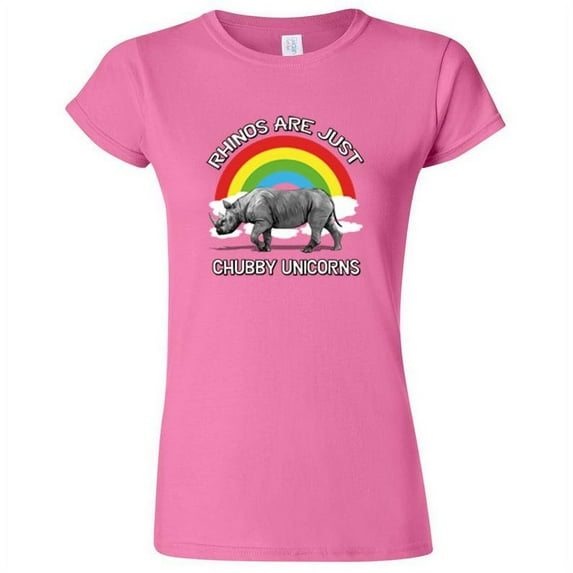 Rhinos Are Just Chubby Unicorns Printed Lady T-shirt Funny Tee Color Pink Small