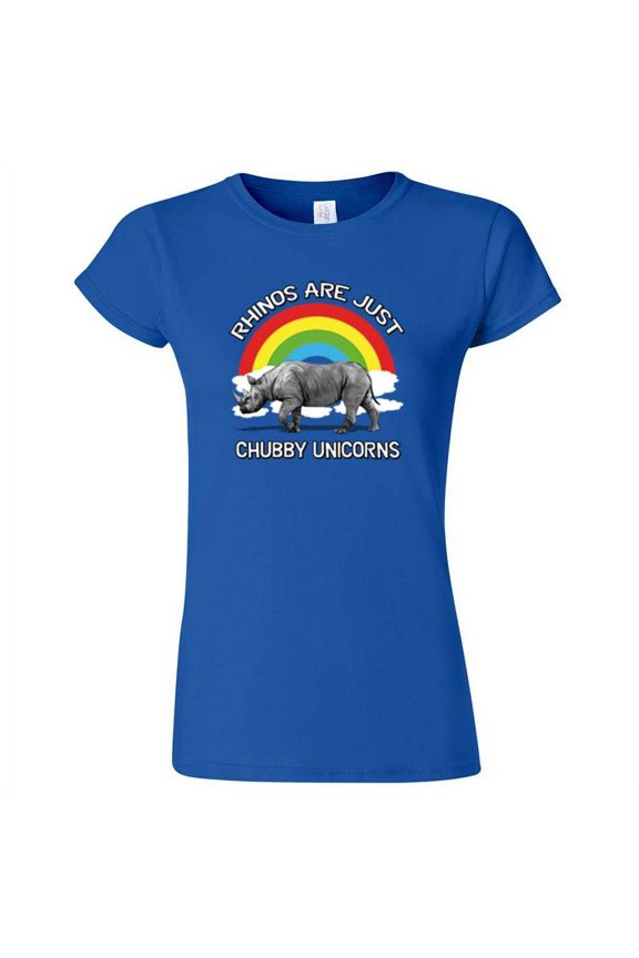 Rhinos Are Just Chubby Unicorns Printed Lady T-shirt Funny Tee Color Royal Blue Small