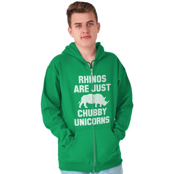 Rhinos Are Just Chubby Unicorns Zip Up Hoodie Men's Women's Brisco Brands 5X