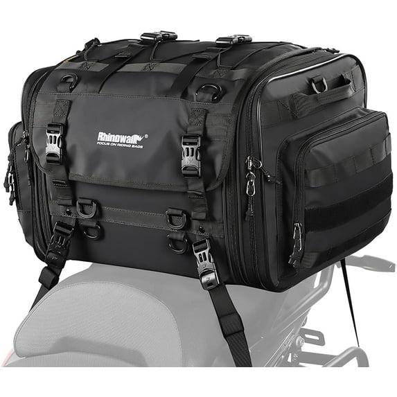Rhinowalk Motorcycle Saddle Bag Motorbike Tail Bag Waterproof Expandable Pannier Bag Powersports Travel Luggage 60L (Black)