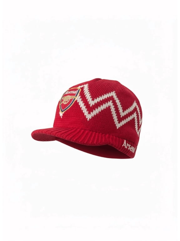 Arsenal FC Knit Visor Beanie Hat, 100% Acrylic, Red/White