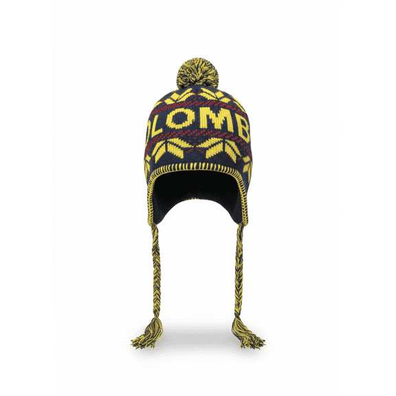 Rhinox Colombia Soccer Fan Peruvian Beanie Hat, 100% Acrylic, Yellow/Blue