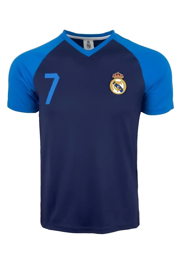 Real Madrid #7 Soccer Jersey, Polyester, Navy/Sky, YS-YXL