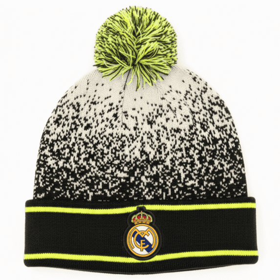 Rhinox Real Madrid Pom Pom Beanie, Gray Neon Knit, 100% Acrylic, OSFM