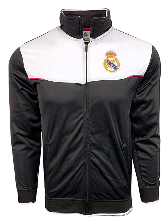 Real Madrid Soccer Track Jacket, Polyester, Black/White/Pink, YS-AXL