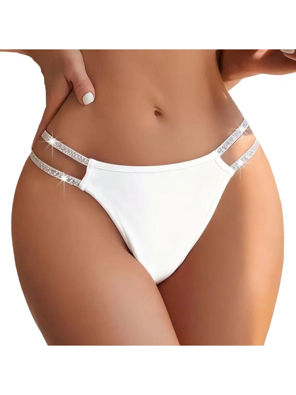 Rhinstones G String Thongs for Women Sparkly Crystal Underwear Low Rise T-Back Thongs Panties T-Back Underpants