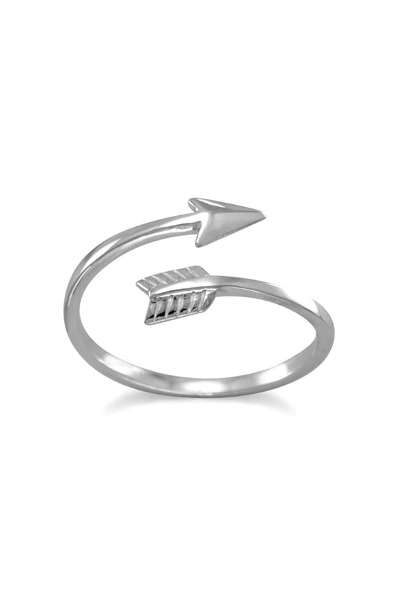 Rhod. P. 925 Sterling Silver Arrow Wrap Around Ring 1.5mm Wide Size 5 Ring for Women