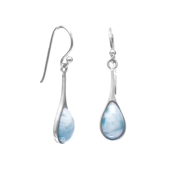Rhod. P. 925 Sterling Silver French Wire Earrings 7mm X 10mm Pear Larimar Drops Drops 34mm Stud Earring for Women