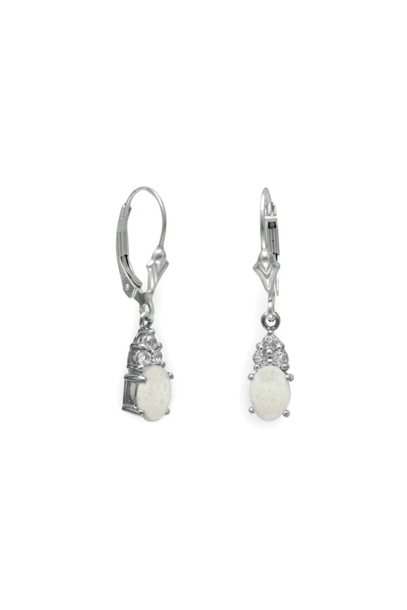 Rhod. P. 925 Sterling Silver Lever Back Earrings 5mm X 7mm Australian Opal White Topaz Drops Stud Earring for Women
