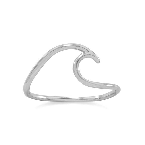 Rhod. P. 925 Sterling Silver Wave Ring 1.2mm Wide Size 5 Ring for Women
