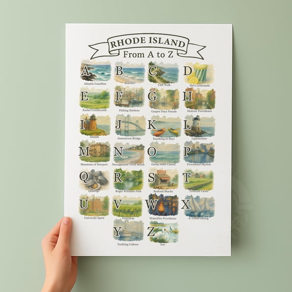 Rhode Island A-Z Alphabet State Symbols And Icons Travel Art Travel ...