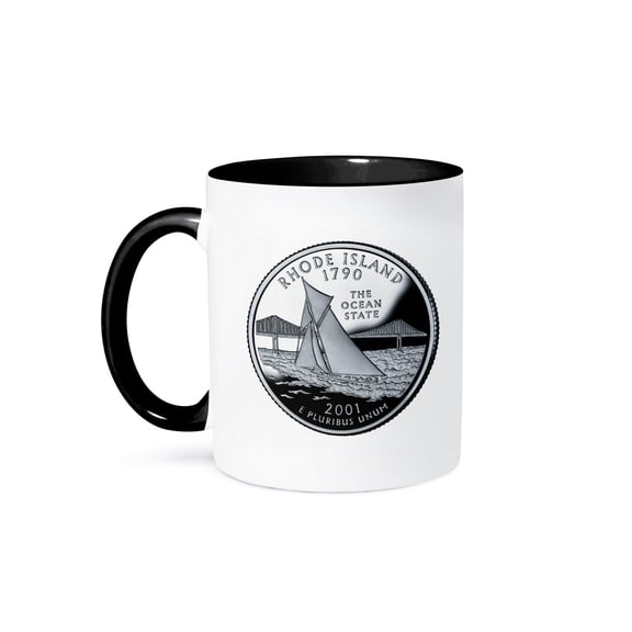 3dRose, Rhode Island Collectible Quarter, 15oz Two-Tone Black Mug