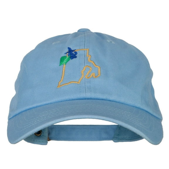 Rhode Island Common Blue Violet with Map Embroidered Unstructured Washed Cap - Blue OSFM