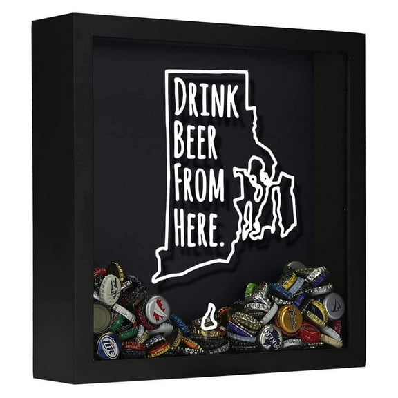 Torched Rhode Island Drink Wine Cork Shadow Box Wall Mount Display Black