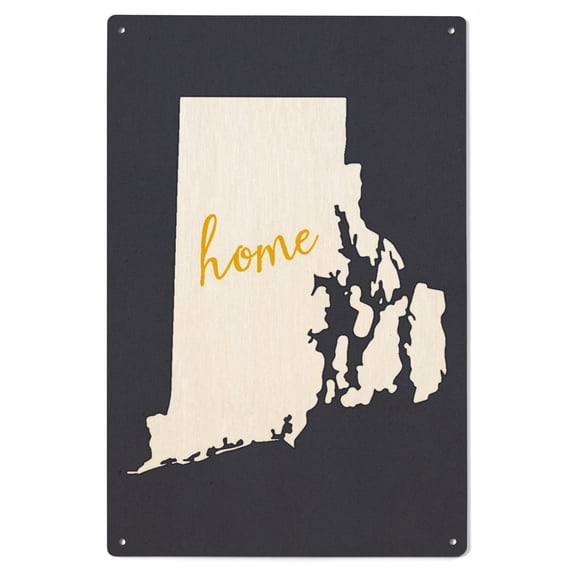 Rhode Island, Home State, White on Gray Birch Wood Wall Sign (6x9 Rustic Home Decor, Ready to Hang Art)
