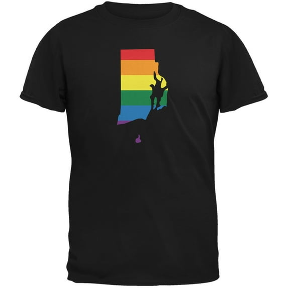 Rhode Island LGBT Gay Pride Rainbow Black Adult T-Shirt - Large