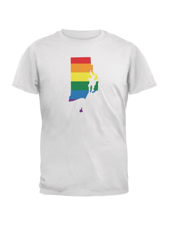 Rhode Island LGBT Gay Pride Rainbow White Adult T-Shirt - Small
