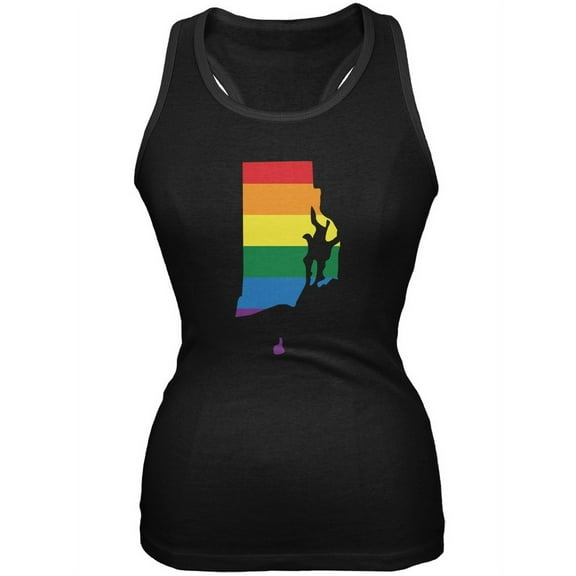 Rhode Island LGBT Lesbian Pride Rainbow Black Juniors Soft Tank Top - Large