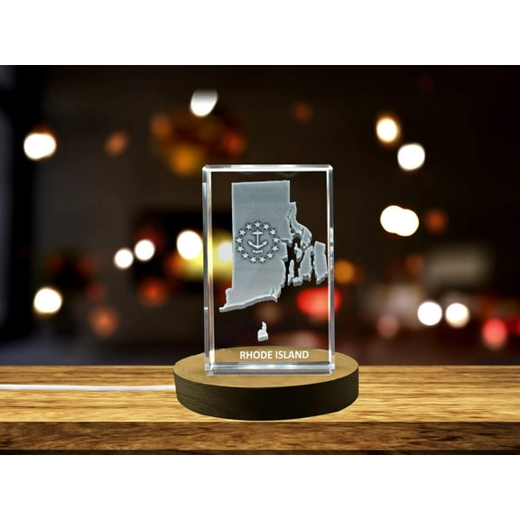 Rhode Island Map 3D Engraved Crystal Keepsake Gift - Clear | AB Crystal Collection