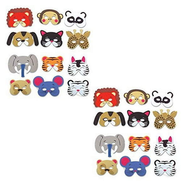 Rhode Island Novelty 24 Assorted Foam Animal Masks for Birthday Party Favors Dress-Up Costume