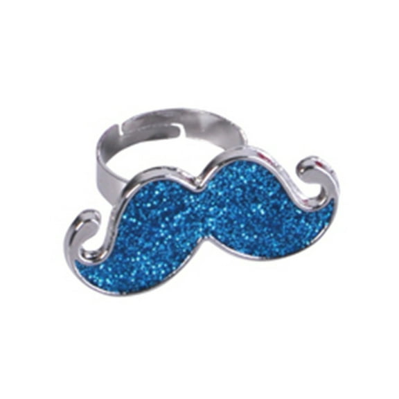 Rhode Island Novelty Blue Silver Hipster Trendy Costume Moustache Shiny Sparkle Bling Ring
