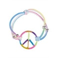 thumbnail image 1 of Lot 12 7" Adult 60s Hippie Rainbow Peace Sign Costume Elastic Bracelet Medallion, 1 of 2