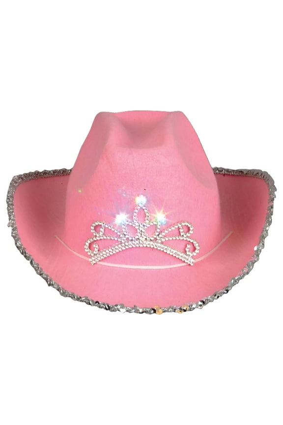 Pink Blinking Tiara Cowboy Party Hat, PU Leather