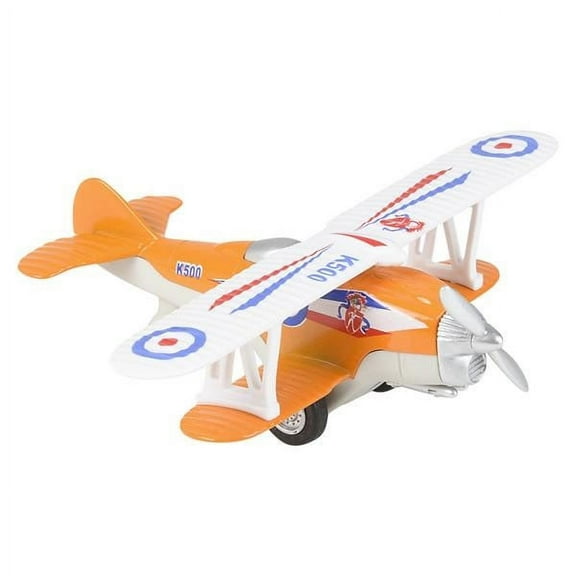 Rhode Island Novelty - Pull Back Die-Cast Metal Vehicle - CLASSIC BIPLANE (Orange)(5 inch)